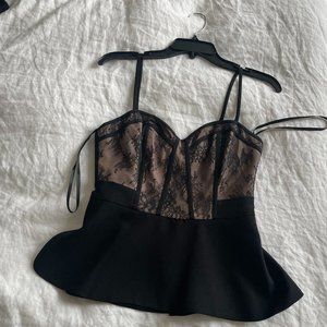 Black and Tan BCBG Pleated Bustier Top